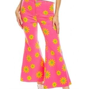 Free People Youthquake Printed Crop Flare Jeans In Lipstick Pink Floral